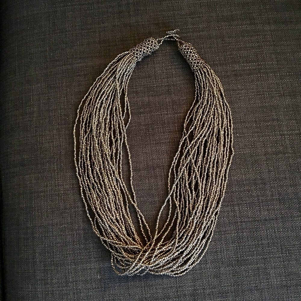 Dark grey / silver hand-beaded Mexican necklace
